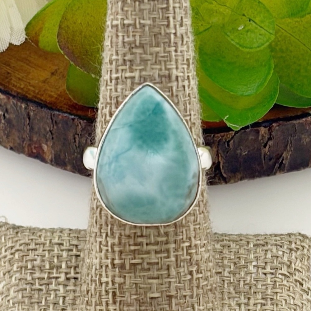 Genuine Larimar Ring Size 7 Pure Sterling Silver 925 Boho Southwest New - Picture 3 of 9